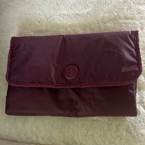 Tory Burch burgundy, color, tri-fold jewelry, travel case